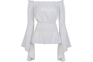 FRAWIRSHAU Womens Long Sleeve Off The Shoulder Tops Renaissance Pirate Shirt Gothic Peasant Blouse Summer Smocked Boho Top