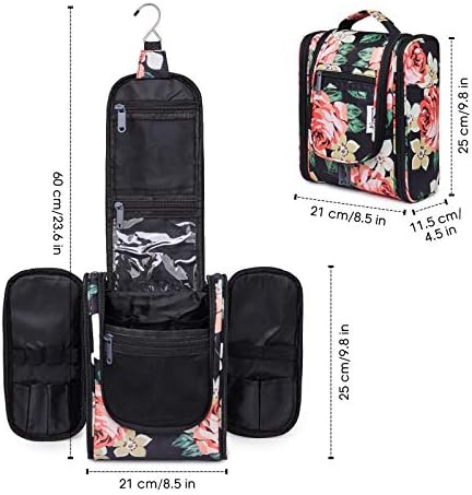 Hanging Travel Toiletry Bag Kit Cosmetic Makeup Organizer for Women and Men (Black Peony-1) 6 Hanging Travel Toiletry Bag Kit Cosmetic Makeup Organizer for Women and Men (Black Peony-1)