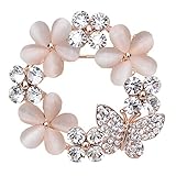 Maikun Clear Rhinestone Opal Cute Butterfly Flower Brooch White