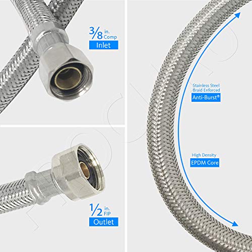 [4Pack] PROCURU 16" Long x 3/8" Comp x 1/2" FIP Faucet Hose Connector
