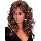 Deifor Women 80s Rocker Wigs Long Curly Heat Resistant Synthetic Natural Looking Hair for Cosplay(Brown Mix Blonde)