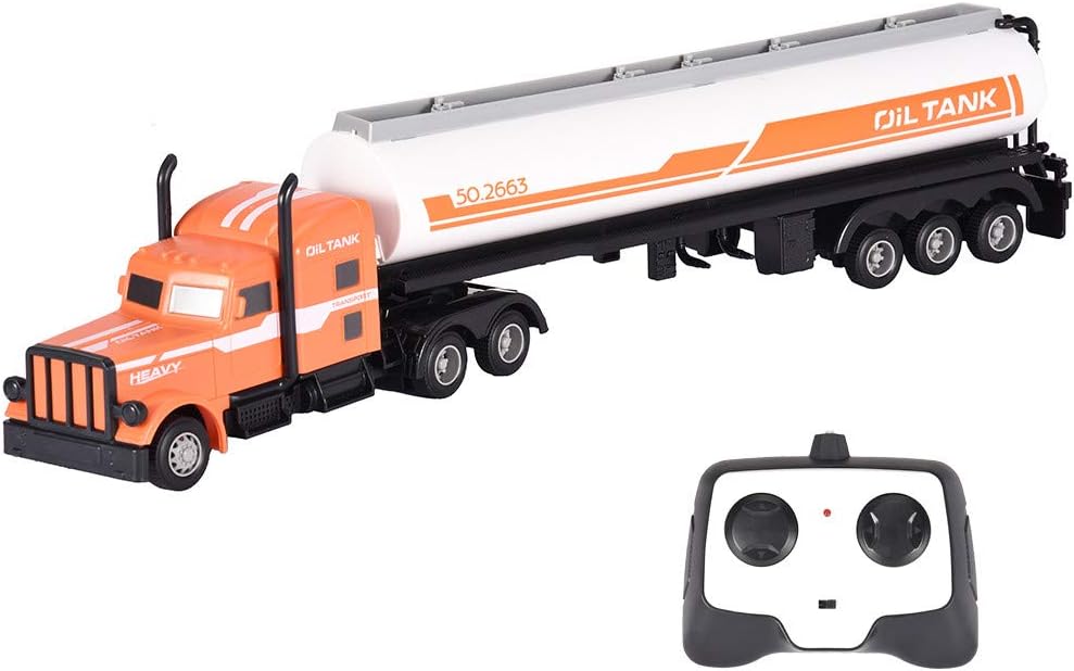 Vibola Oil Tanker Truck Toy Vehicle for Kids,1/16 Scale 2.4G RC Truck Semi-Trailer Engineering Tractor Large RC Toy Semi Truck Fuel Trailer Children’s Toy Gift [Ship from USA Directly]