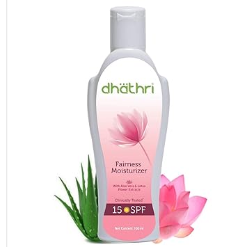 Dhathri Fairness Moisturizer 100 Ml With Spf 15 - With Aloe Vera and Lotus Flower Extracts, 100 ml
