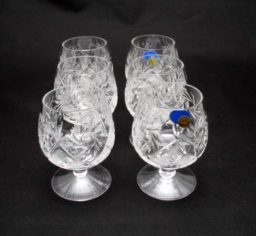 6 Russian CUT Crystal Cognac Snifters 200ml/7oz Hand Made