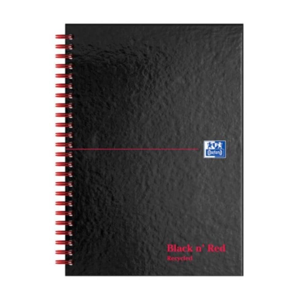 Oxford Black n' Red A5 Glossy Hardback Wirebound Recycled Notebook, Ruled, 140 Page, 1 Notebook