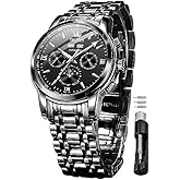 OLEVS Mens Automatic Watches Skeleton Tourbillon Mechanical Self Winding Black Luxury Dress Wrist Watch Moon Phase Day Date Waterproof Luminous Watch Gifts