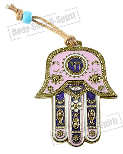 24K Gold Plated Lucky Hamsa "Chai" Jewish Kabbalah Pink & Purple Israel Judaica Gift (608939688407)