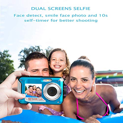 Waterproof Digital Camera Full HD 1080P Underwater Camera 24MP Video Recorder Camcorder Point and Shoot Camera Selfie Dual Screen Waterproof Camera for Snorkeling with Charger