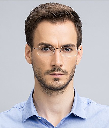 Agstum Mens Womens Titanium Alloy Flexible Rimless Frame Prescription Eyeglasses 51mm (Black, 51mm)