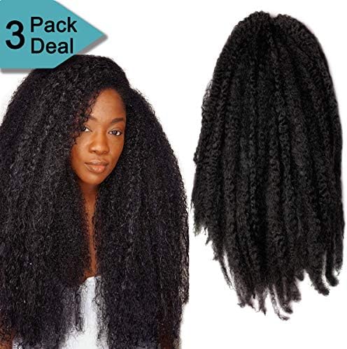 Alica 3 Packs Afro Kinky Marley Braids Hair Extensions Kanekalon Synthetic Twist Crochet Braiding Hair for Women 18 inchs (18", 1B)