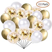 60 Pcs Pack-White, Gold, Golden Confettii Balloons，Set for Father