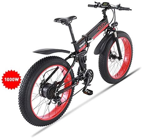 HUARLE 1000W Electric Fat Tire Bike,26 Inches Folding Mountain Bike 21 Speed Snow MTB for Adult