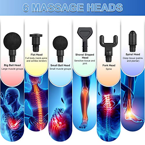 Deep Muscle Massager Gun, EKUPUZ Deep Tissue Massager Gun Percussive Massage for Athletes, Pain Relief Body Massage Gun 20 Speed & 6 Heads, Quiet Brushless Motor, Support 4-8Hours Work, LCD Display