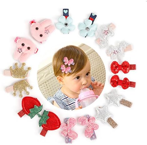 Munax 16 pcs(8 pairs) 2" Baby Girls Ribbon Hair Bow Clips Unicorn Hair Barrettes hair pins Butterfly fruit hair accessories