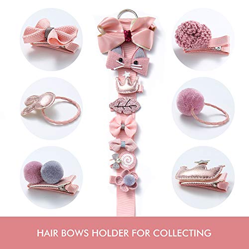 Baby Girls Hair Accesseries Set - 18 pcs Clips Hair Tie Claw Clip Bows Barrettes Hairpins Set with Hanger Ropes Holder Boutique Gift Box for Girl Teens Kids Babies Toddlers - Thumbnail 6