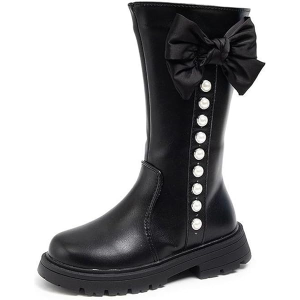 Amazon.com | Girls Knee High Boot Leather Zipper Shoes Bowknot