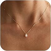 Pearl Necklaces for Women Trendy,Dainty Gold Necklace 14K Gold Plated Pearl Pendant Necklace Single Pearl Necklace Cute Choker Necklace Gold Lariat Necklace Simple Chain Necklace Bridal Gifts