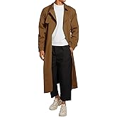Runcati Mens Trench Coat Double Breasted Belted Windbreaker Jackets Lapel Lightweight Long Jacket Casual Overcoat