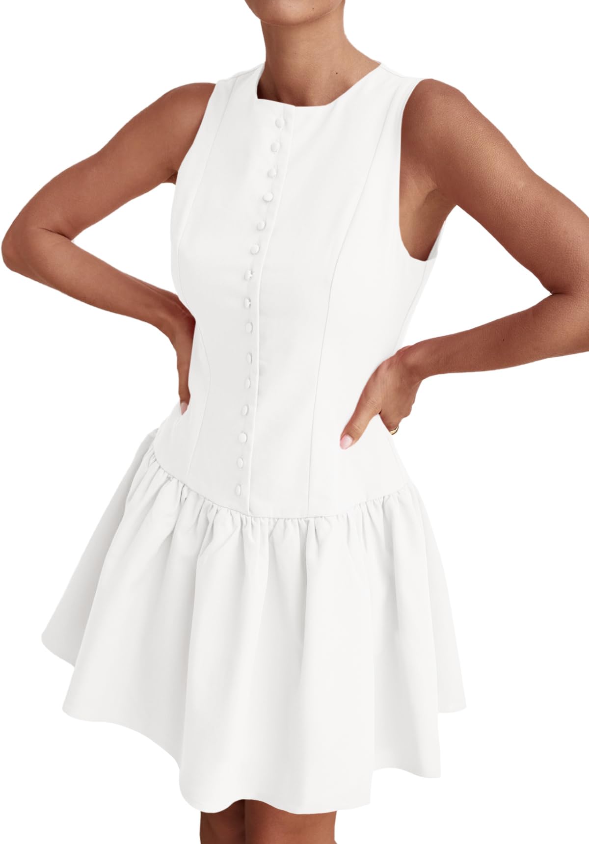 Wenrine Women's White Adjustable Spaghetti Straps Backless Tiered Dress main image 1