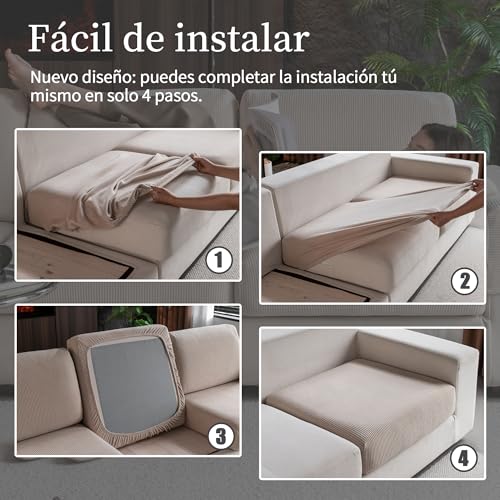 OHSIO Stretch Sofa Cushion Cover, Non-Slip, Washable, Universal, Durable and Easy to Clean (Light Brown, 2 S Seat Covers + 1 Chaise Longue Cover)