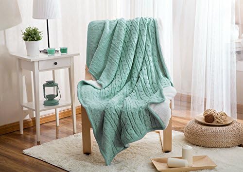 Luxury Cotton Cable Knit Throw Blankets, Bed Blanket by Bedsure-100% Plush Microfiber Warm/Cozy/Fluffy, Lightweight and Easy Care, Couch Blanket, 47x71 Inches Lake blue-Megach
