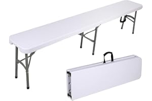 New Home Era Plastic Folding Bench - Portable Bench Used for Indoor, Outdoor, Picnic, Party, Camping, Dining Seat, Garden Soccer Multipurpose Entertaining Activities, White (1, White, 8 Feet)