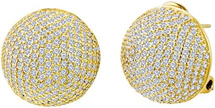 Sterling Silver Pave Cubic Zirconia Half Ball Earrings (18K Gold)