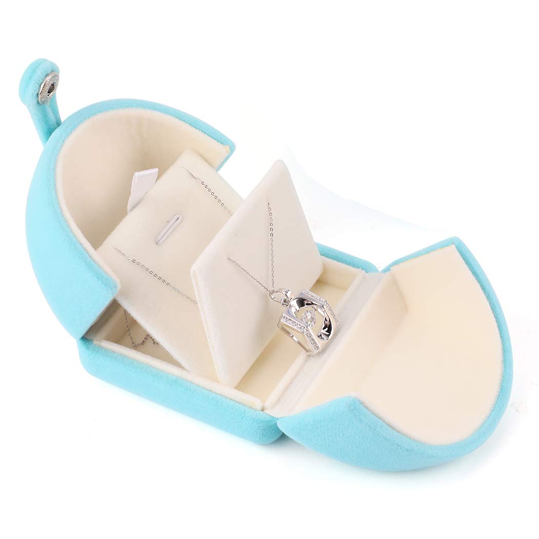 iSuperb Flannel Necklace Box Women Jewelry Gift Box Blue Wedding Pendant Case Double Door Proposal Jewelry Storage Case Jewelry Display Holder for Birthday Engagement Wedding Anniversary