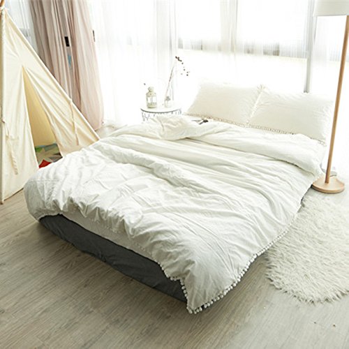 image for Pom poms Fringe Cotton Duvet Cover Meaning4 Off  White Raw White  King