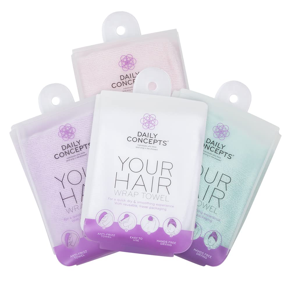 DAILY CONCEPTS Daily Hair Towel Wrap Reduces Frizz and Drying Time, Suitable for After the bath, Shower, Gym or During any Beauty Ritual, Microfiber Towel For Hair