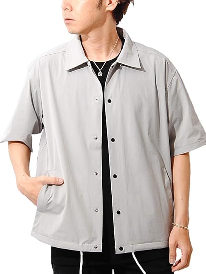 Amazon Co Jp リ エーピー Re Ap ビッグシルエット コーチシャツ メンズ 5分袖 半袖 コーチジャケット 服 ファッション小物