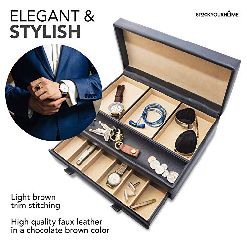 Stock Your Home Watch Box with Valet Drawer for Dresser Mens Jewelry