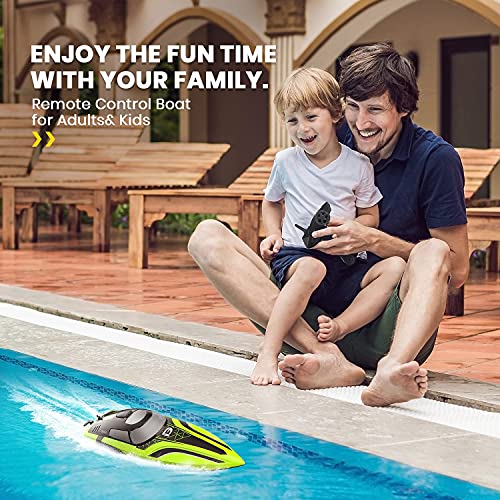 DEERC RC Boat with LED Light, 30+ Mins, Self Righting Remote Control Boat for Pools & Lakes, 20+ MPH, 2.4GHz Racing Boats, 2 Battery, Summer Pool Toys for Kids