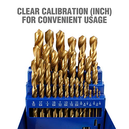 WORKPRO Drill Bit Set, 29-piece Titanium Twist Drill Bits Kit, 1/16-inch to 1/2-inch with Durable Metal Case