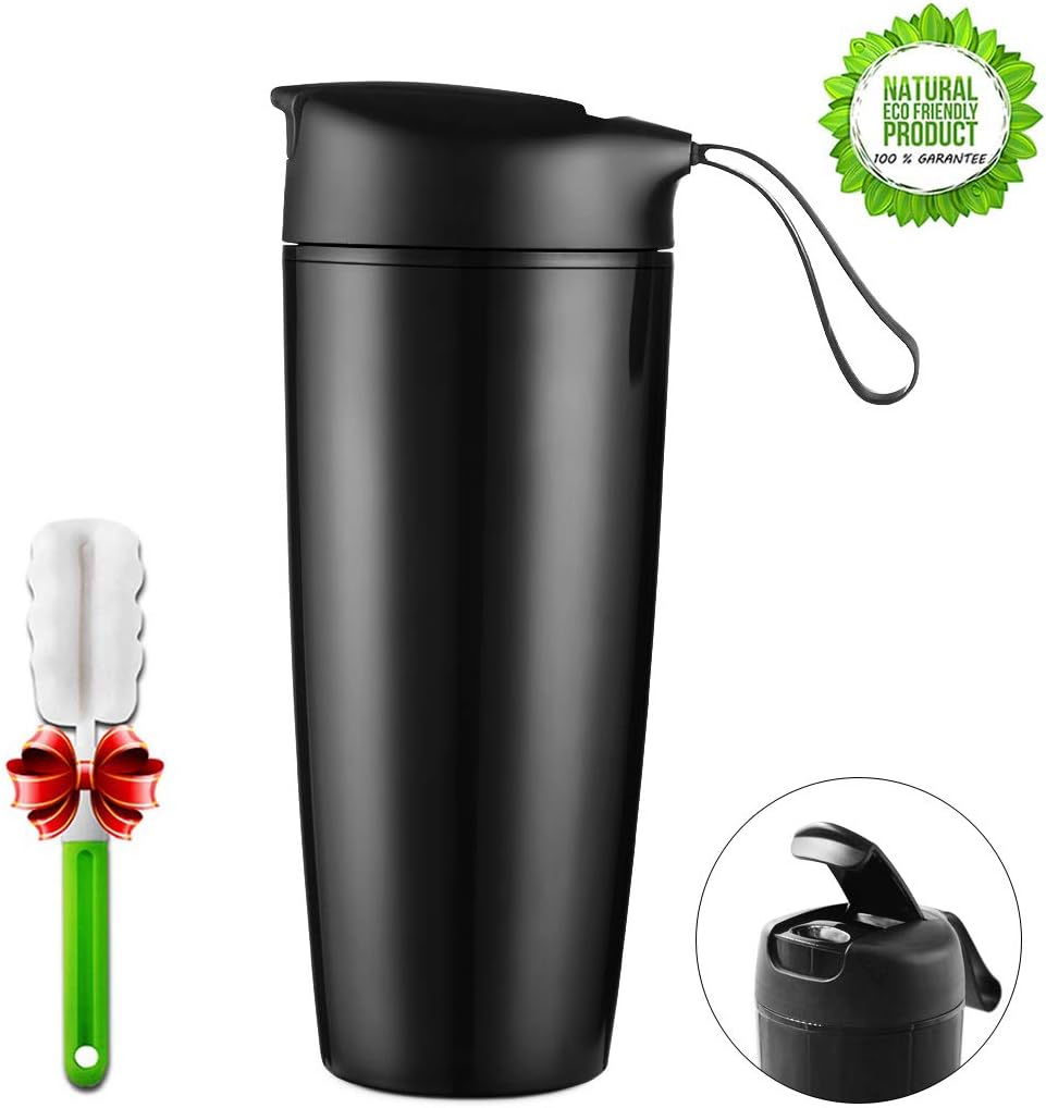 Amazon Com Oneisall Bpa Free Ceramic Lined Coffee Travel Mug With Lid Insulated Water Bottle Beverage Travel Mug 17 Ounce Black Kitchen Dining