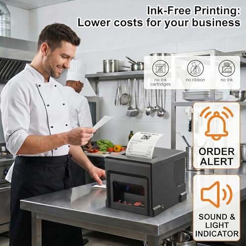 Fuhuihe 80mm Thermal POS Printer with Automatic Cutter and 5 Rolls of Paper - 300mm/s for Windows PC, USB LAN Bluetooth
