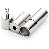 Linsoir Beads Strong Cylinder Bayonet Push Clasps Brass Cord Ends for 2mm Round Leather Cord Buckle Mating Connectors Rhodium Plated Pack of 20