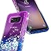 Galaxy S8 Active Case with Tempered Glass Screen Screen Protector for Girls Women Kids, NageBee Glitter Liquid Sparkle Bling Floating Waterfall Diamond Shockproof Durable Cute Case -Purple/Blue