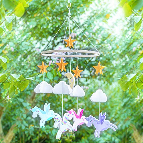 Basumee Baby Crib Mobile,Unicorn Crib Mobile Hanger Handmade Mobile Nursery Decor Movable Star Cloud Baby Mobile Felt Hanging Accessory for Baby Room