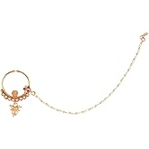 Efulgenz Bridal Indian Nose Ring for Women with Nath Nose Ring Crystal Wedding Hoop Pin Stud Fake Septum with Chain Nose To Ear Chain Non Piercing Body Jewelry