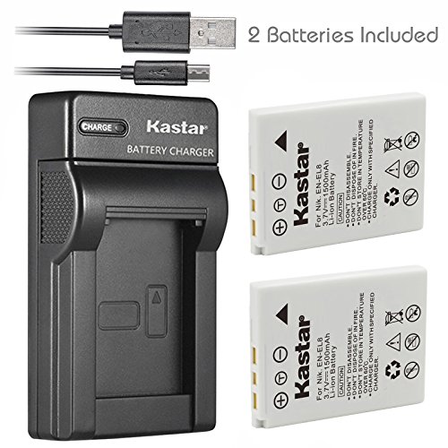 Kastar Battery X2 & Slim USB Charger for Nikon EN-EL8 Coolpix P1 P2 Coolpix S1 S2 S3 S5 S6 Coolpix S7 S7c Coolpix S8 Coolpix S9 Coolpix S50 Coolpix S51 S51c Coolpix S52 S52c Cool-Station MV-11 MV-121