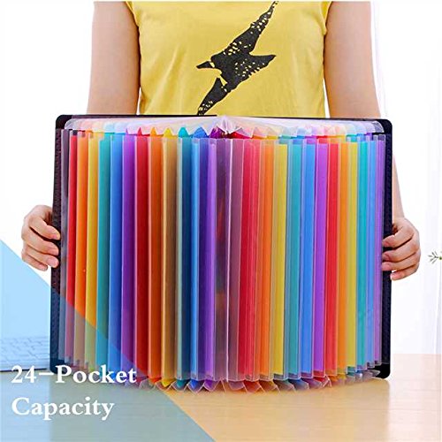 Expanding Files Folder 24 Pockets ,CNASA Large Capacity Expandable Business File Folder Portable Accordion A4 Document Expander Bag Colourful Tabs Wallet Briefcase Office Classroom Use, Self Standing