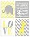 The Kids Room By Stupell Yellow And Grey Chevron Elephant And Giraffe Typography 4-Pc. Rectangle Wall Plaque Set, Proudly Made in USA