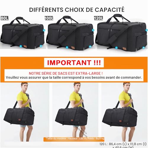 Urtala 80L Foldable Travel Bag for Men and Women, Large Overnight Bag with Shoe Compartment, Waterproof Hand Luggage Bag/Sports Bag
