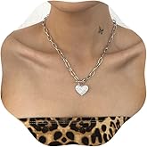 Vcagirest Rhinestone Necklace Punk Choker Chain Necklace Heart Pendant Necklace for Women