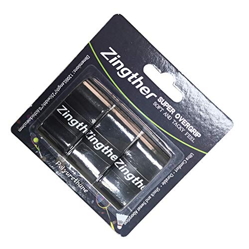 Zingther Premium Super Tacky Self-Adhesive Tennis Grip Tape, Overgrip for Squash Racket/Badminton/Racquetball Racquet and Pickleball Paddle - Top Grade Tackiness Cushioning Feel (3-Grips,Black)