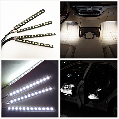 Car Interior Lights, EJ’s SUPER CAR 4pcs 36 LED DC 12V Waterproof Atmosphere Neon Lights Strip for Car-Car Auto Floor Lights,Glow Neon Light Strips for All Vehicles (White)