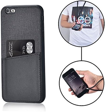 iPhone 6 / 6S Plus Wristlet case &amp; Neck Strap - [Rugged Lanyard Case] MANGATA KORE Apple iPhone 6/6S Plus Wallet Case with Leather Card Pocket + Wrist Strap, Necklace &amp; Glass Screen Protector [Black]