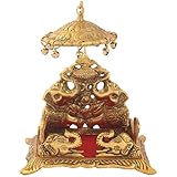 Handicrafts Paradise Metal Big Singhasan with Umbrella (Golden, 5x7 inch)