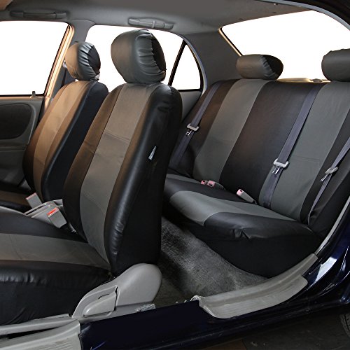 FH Group PU001114 Classic Synthetic Leather Full Set Car Seat Covers, Gray/Black Color - Fit Most Car, Truck, Suv, or Van - Thumbnail 2
